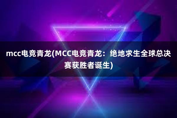 mcc电竞青龙(MCC电竞青龙：绝地求生全球总决赛获胜者诞生)