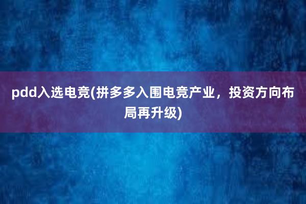 pdd入选电竞(拼多多入围电竞产业，投资方向布局再升级)