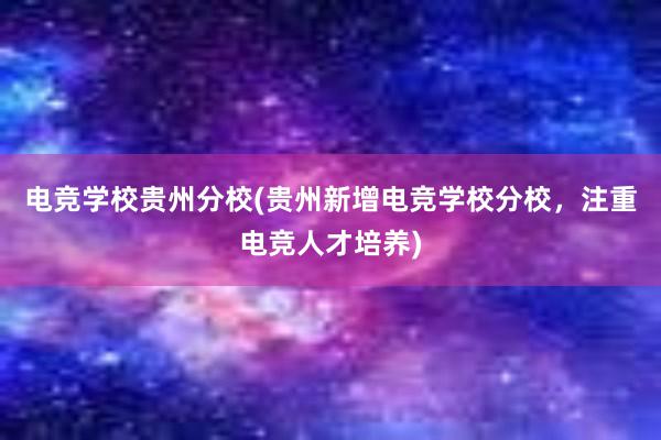 电竞学校贵州分校(贵州新增电竞学校分校，注重电竞人才培养)