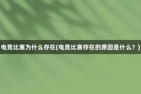 电竞比赛为什么存在(电竞比赛存在的原因是什么？)