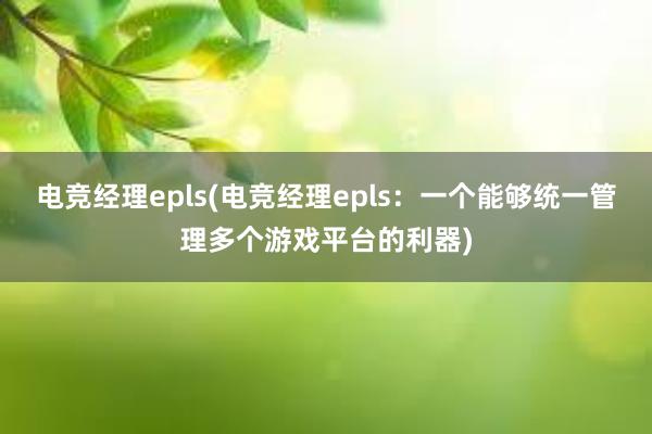 电竞经理epls(电竞经理epls：一个能够统一管理多个游戏平台的利器)