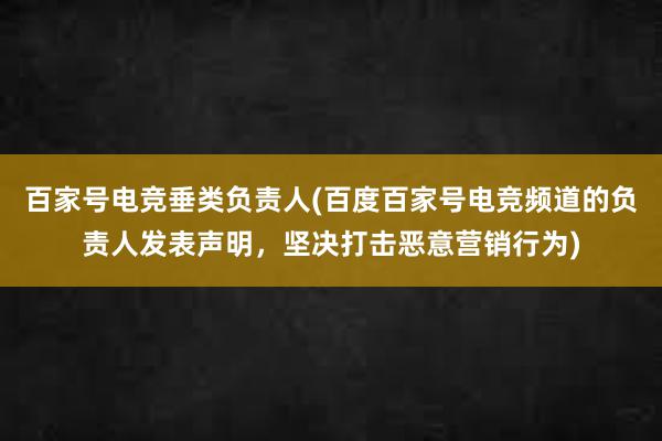 百家号电竞垂类负责人(百度百家号电竞频道的负责人发表声明，坚决打击恶意营销行为)