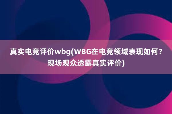 真实电竞评价wbg(WBG在电竞领域表现如何？现场观众透露真实评价)