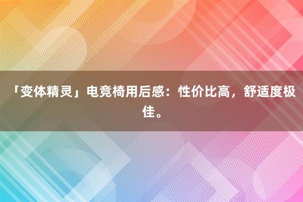 「变体精灵」电竞椅用后感：性价比高，舒适度极佳。